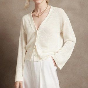 NWT Banana Republic Ramie Rayon Cropped Cardigan - Color Ivory, Size PL